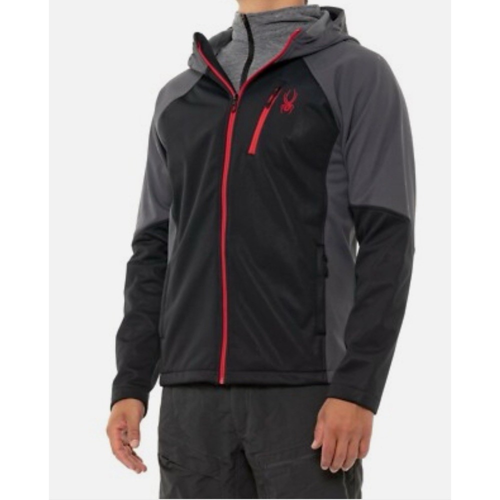 Spyder Men's Medium Black Red Full‎ Zip Softshell Light Jacket Mendoza Raglan